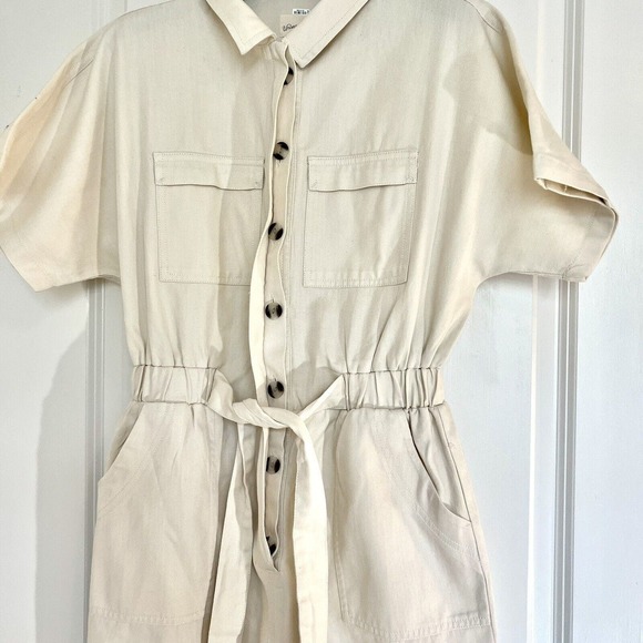 Universal Thread Womens Sz 4 Tan Beige Short Sleeve Button Up Boiler Suit Romper - Picture 8 of 16